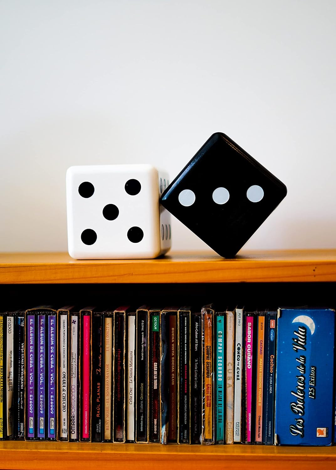 Jumbo Dice Decor, Set of 2, Natural Wood Decorations with Black and White Colors, Trendy Home Interior Centerpieces for Tables, Mantles, and Shelves