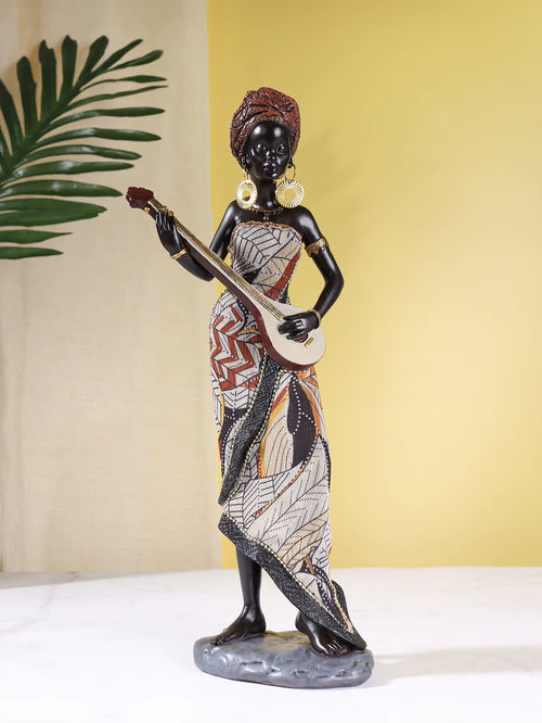 African Female Musician Sculpture, Resin Figurines, Home Decorative Ornaments