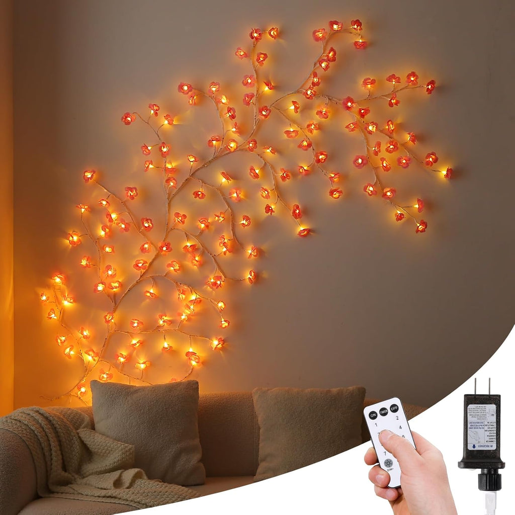 Enchanted Willow Vine Lights with Remote, Christmas Swags Decorations Indoor Room Decor, 18 Branches 144 Leds Lighted Willow Vine Lights for Walls Bedroom Home Decor