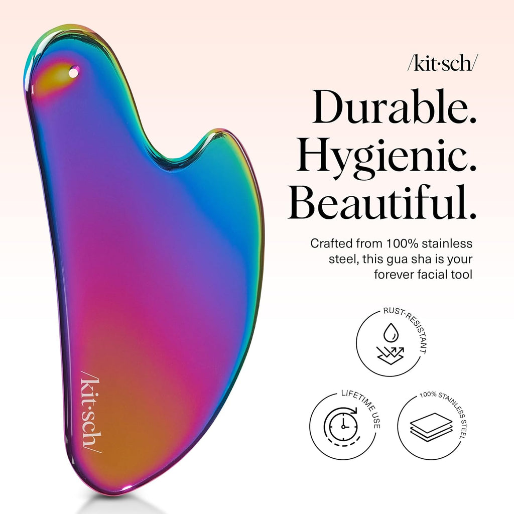 Stainless Steel Gua Sha Facial Tools - Guasha Tool for Face, Face Sculpting Tool, Jawline Shaper, Double Chin Reducer Gua Sha Tools, Lymphatic Drainage Massager, Facial Skin Care, Iridescent