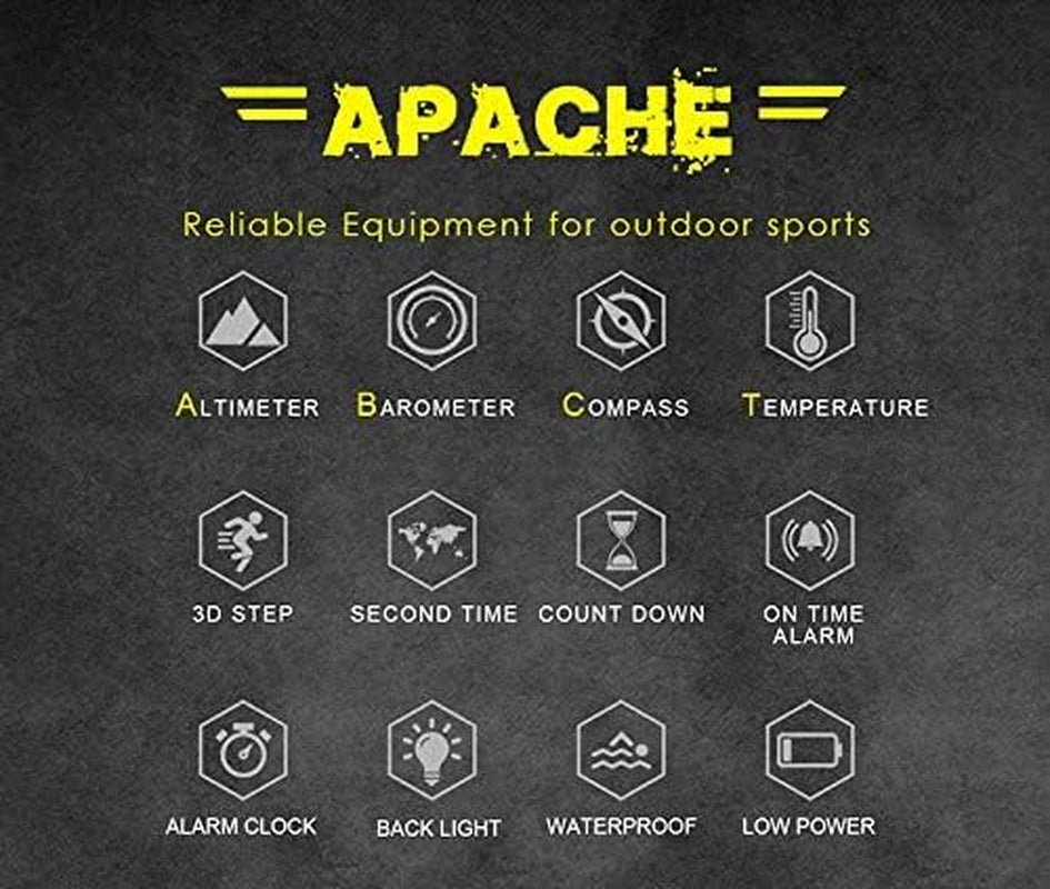 Apache Tactical Sports Watches for Men , Outdoor Survival Military Compass Rock Solid Digital Watches with Durable Band, Steps Tracker Pedometer Calories (Green)…