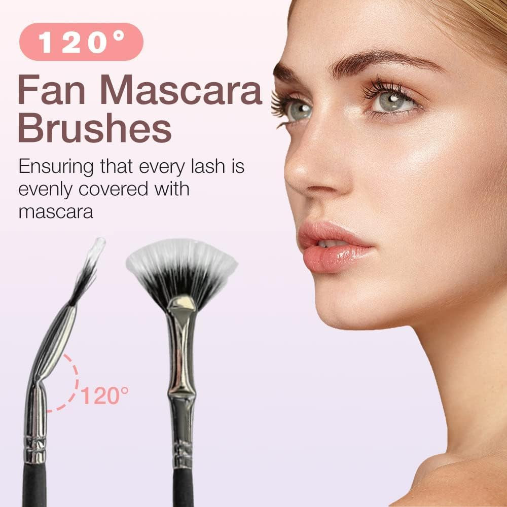 Folding Angle Scalloped Lash Brush, 2024 NEW Mascara Fan Brush for Lashes Eyelash Separator Tool, Eyelash Comb for Upper Lower Eye Lash Makeup Tools, Eye Makeup Fan Brush for Women (3 PCS)
