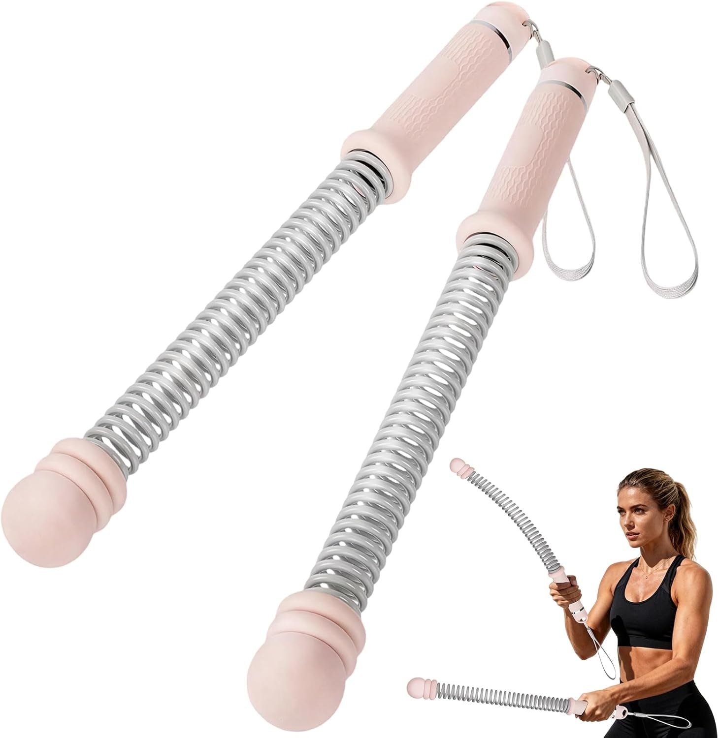 Ropeless Battle Ropes Weighted — 2 Pack Portable Cordless Battle Ropes for HIIT & Cardio Full-Body Workout Tool with Non-Slip Spiral Handles, Travel-Friendly Home Gym Equipment for Women & Men