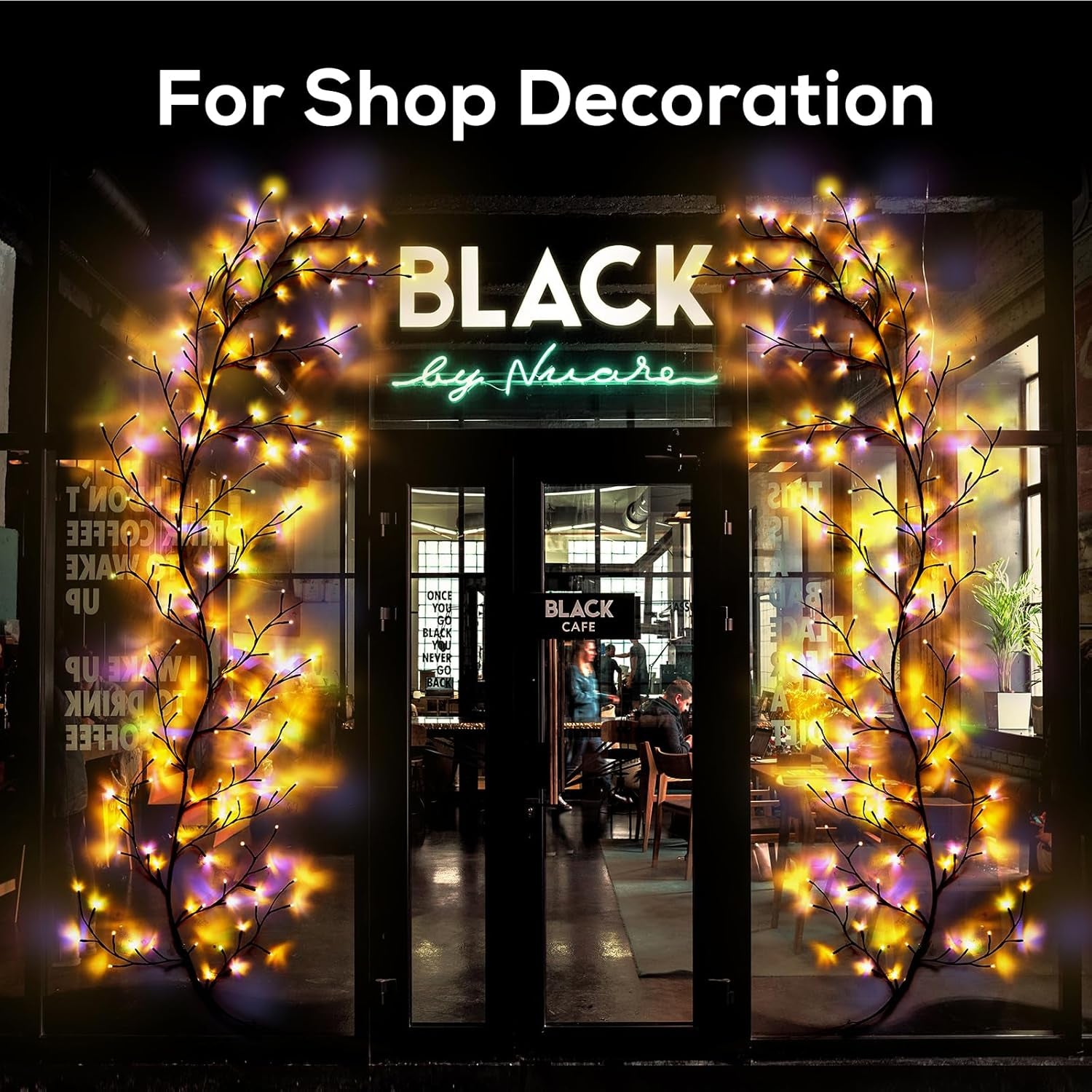 Enchanted Willow Vine Lights for Home Decor with 160Leds, 8.2FT Voice-Activated Wall Decoration Light, Support Warm and Color Light Mode Switch, Ideal for Christmas, Wedding, Party Decor(Black)(1Pcs)
