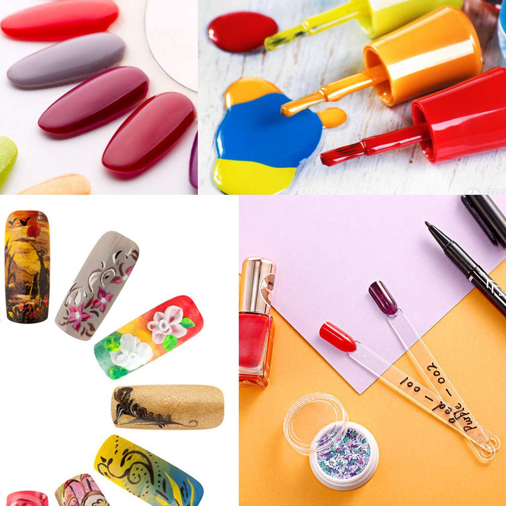 150 Pcs Clear Nail Swatch Sticks with Ring, Fan Shape Nail Art Polish Display Tips, False Nail Sample Sticks, Nail Practice Color Display, Transparent Polish Board for Nails