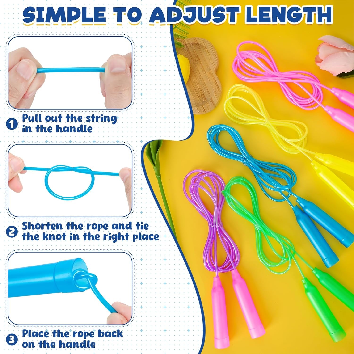 24Pcs Kids Jump Rope, Colorful PVC Skipping Ropes for Kids, Adjustable Skipping Rope, Tangle-Free Jumping Rope, Lightweight Skipping Ropes for Outdoor Indoor Fitness Exercise Fun