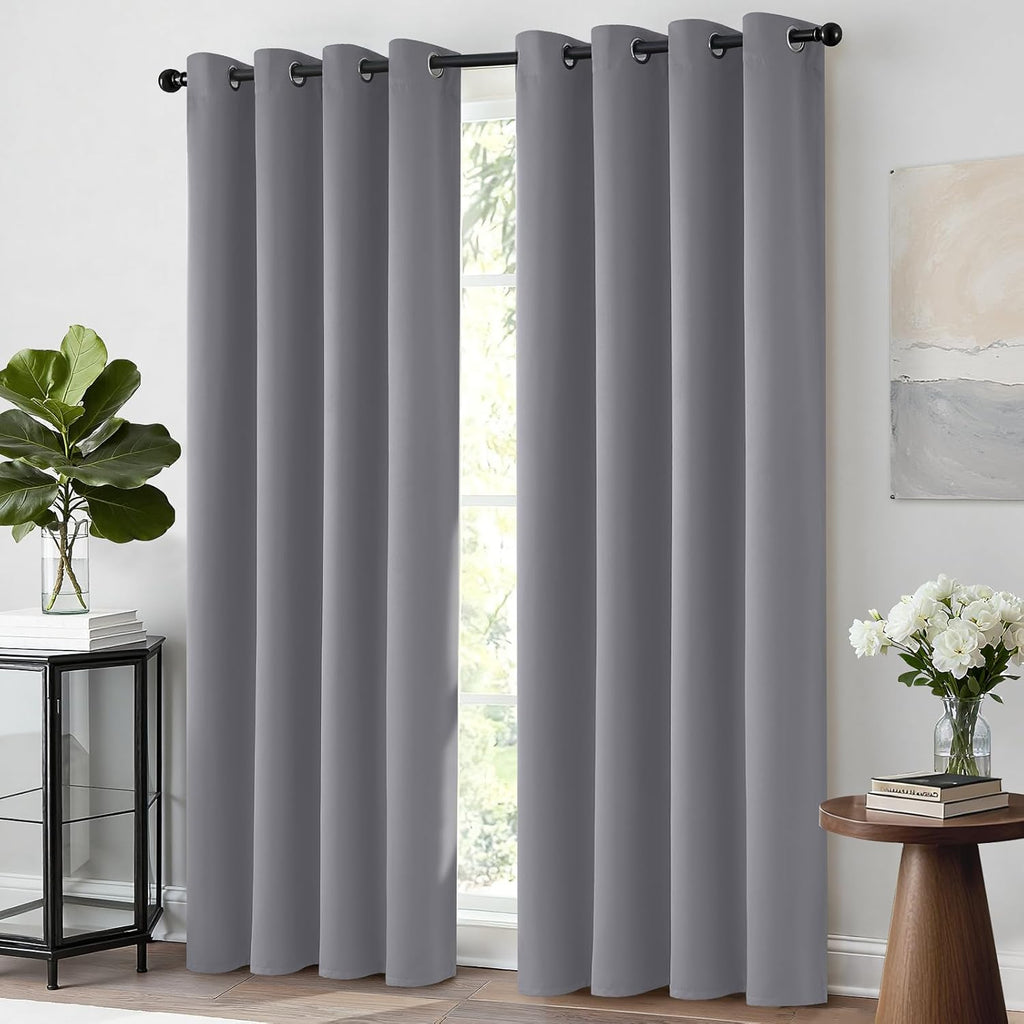 Room Darkening Gray Blackout Curtains 84 Inch Long Light Blocking Thermal Insulated Window Treatment Grommet Drapes for Bedroom Living Room, 52W X 84L, Grey Curtains, 2 Panels