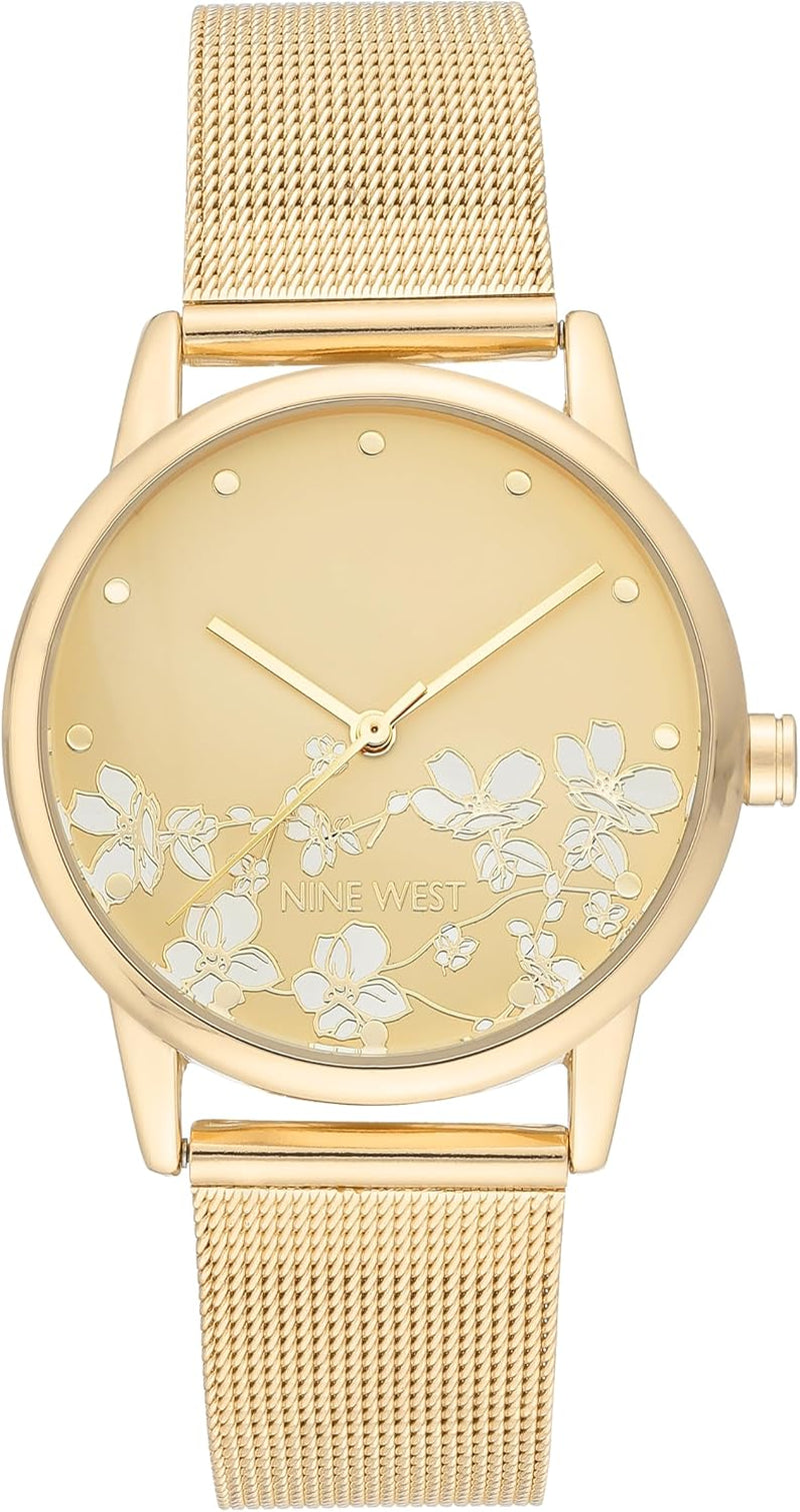 Nine West Women'S Floral Dial Mesh Bracelet Watch