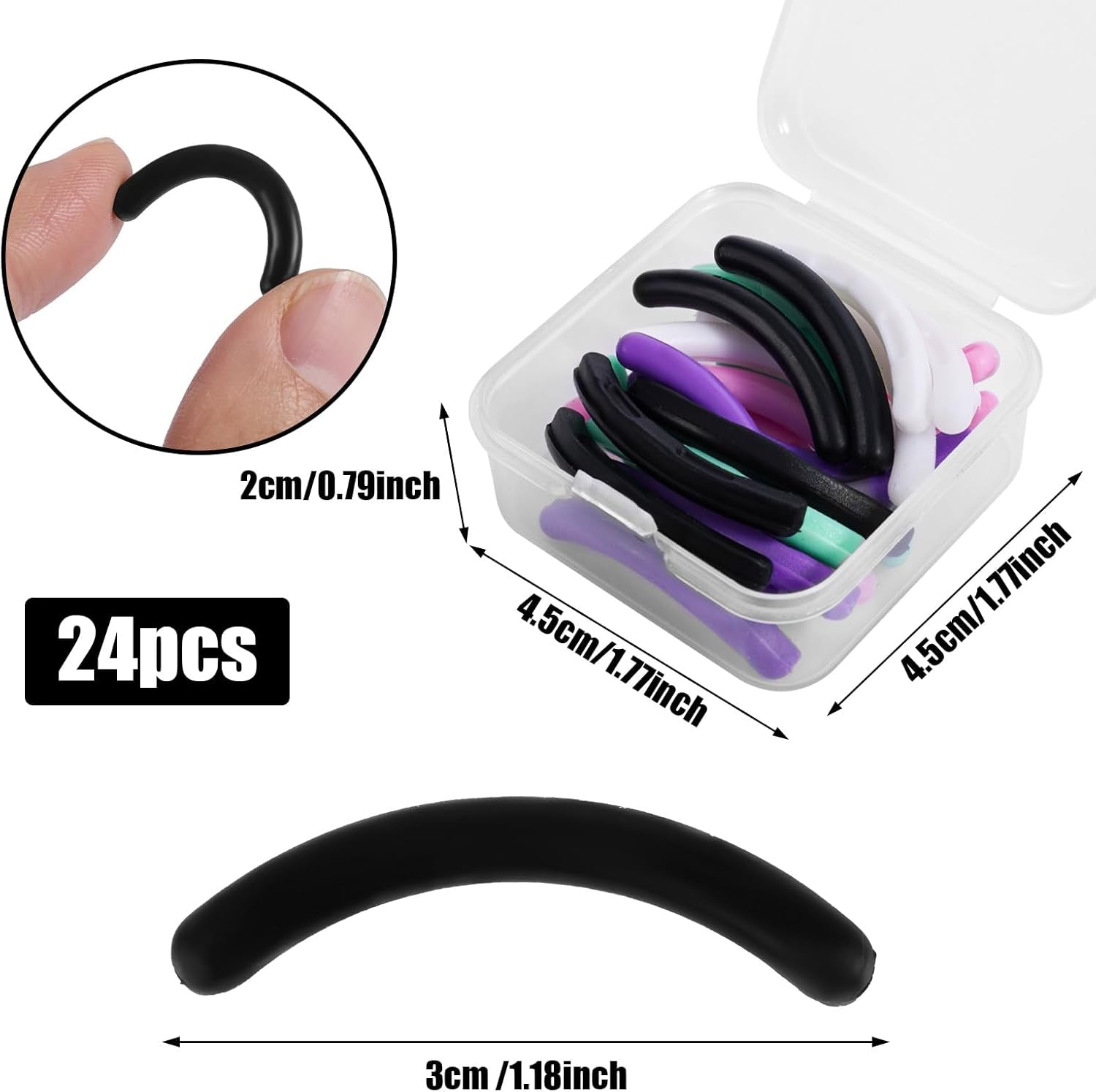 24Pcs Eyelash Curler Refills, Eyelash Curler Pads Silicone Rubber Eyelash Curler Replacement Pads Universal Eyelash Curler Makeup Tool Accessories, with Clear Storage Box (Multi Color)