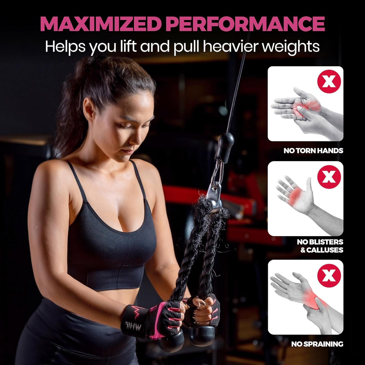 Workout Gloves for Women – Breathable Gym Gloves for Women with Palm Protection and Enhanced Grip – Padded Weight Lifting Glove for Womens with Wrist Wraps Support Weightlifting Exercise Cycling