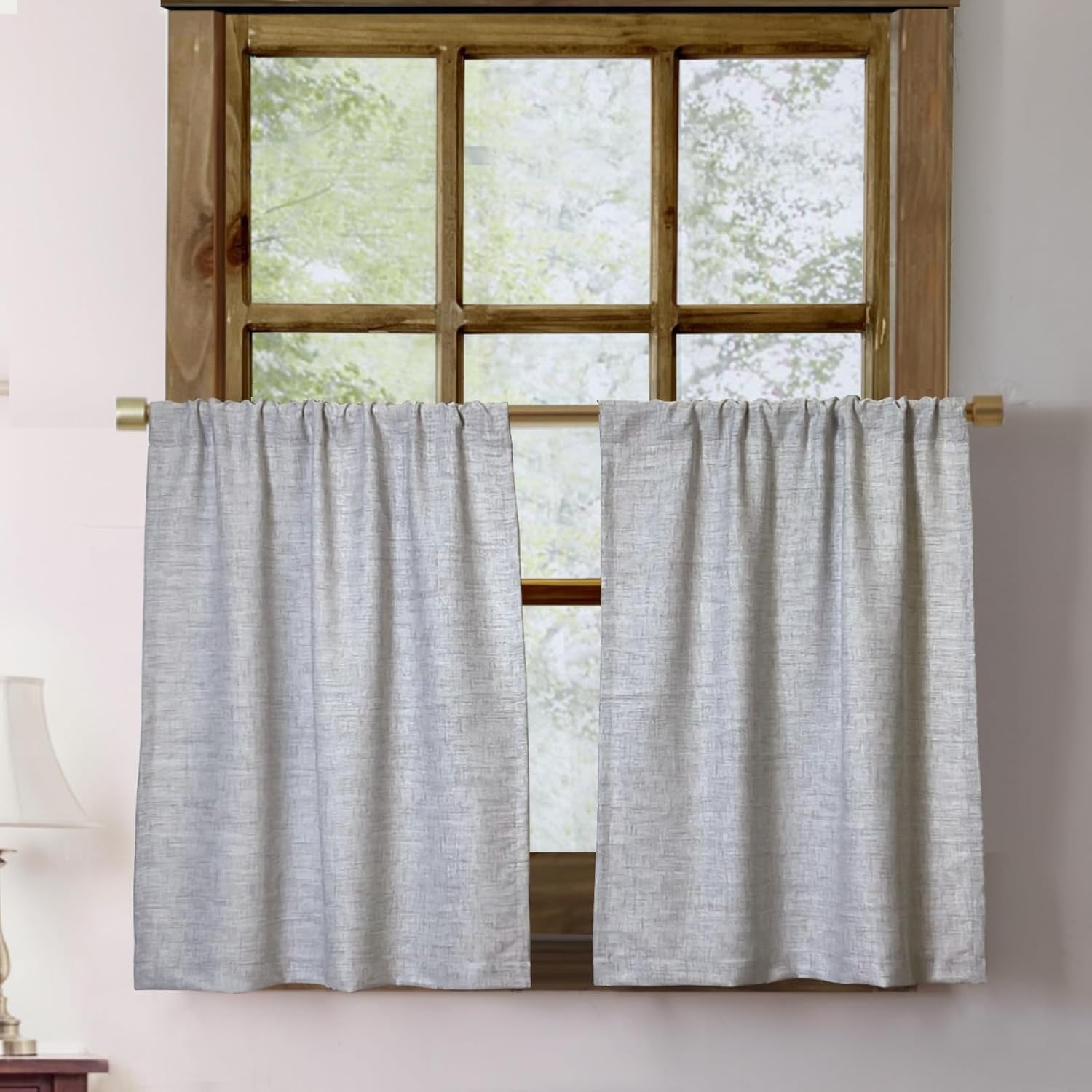 2 Pack Faux Linen Valance for Windows Kitchen Living Room Valances Rod Pocket Farmhouse Country Rustic Bathroom Small Window Treatment (54X15 Inch, Natural)