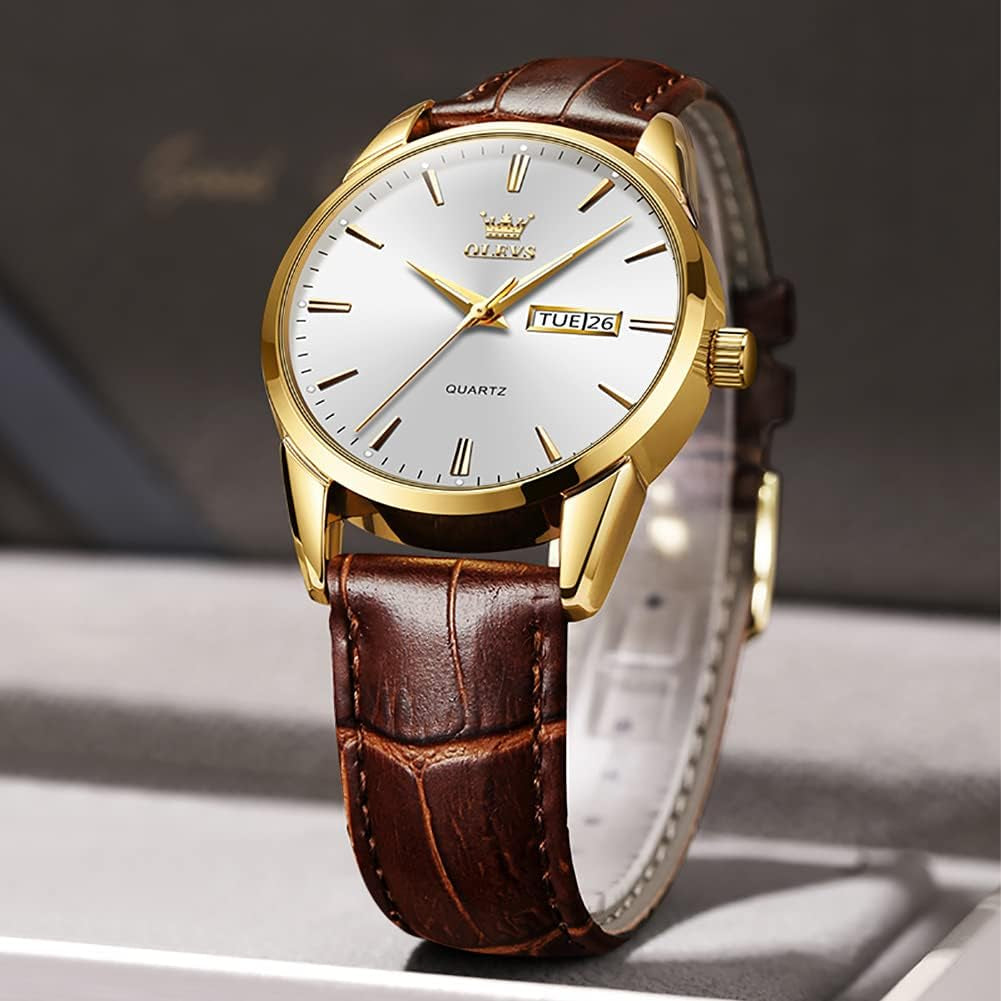 Amazon Watches,Brown Leather Watch for Men,Men Day Date Watch,Men'S Luminous Watch,Dress Watch for Men,Rose Gold Watch for Men,Men'S Fashion Quartz Watch,Waterproof Brown Man Watches
