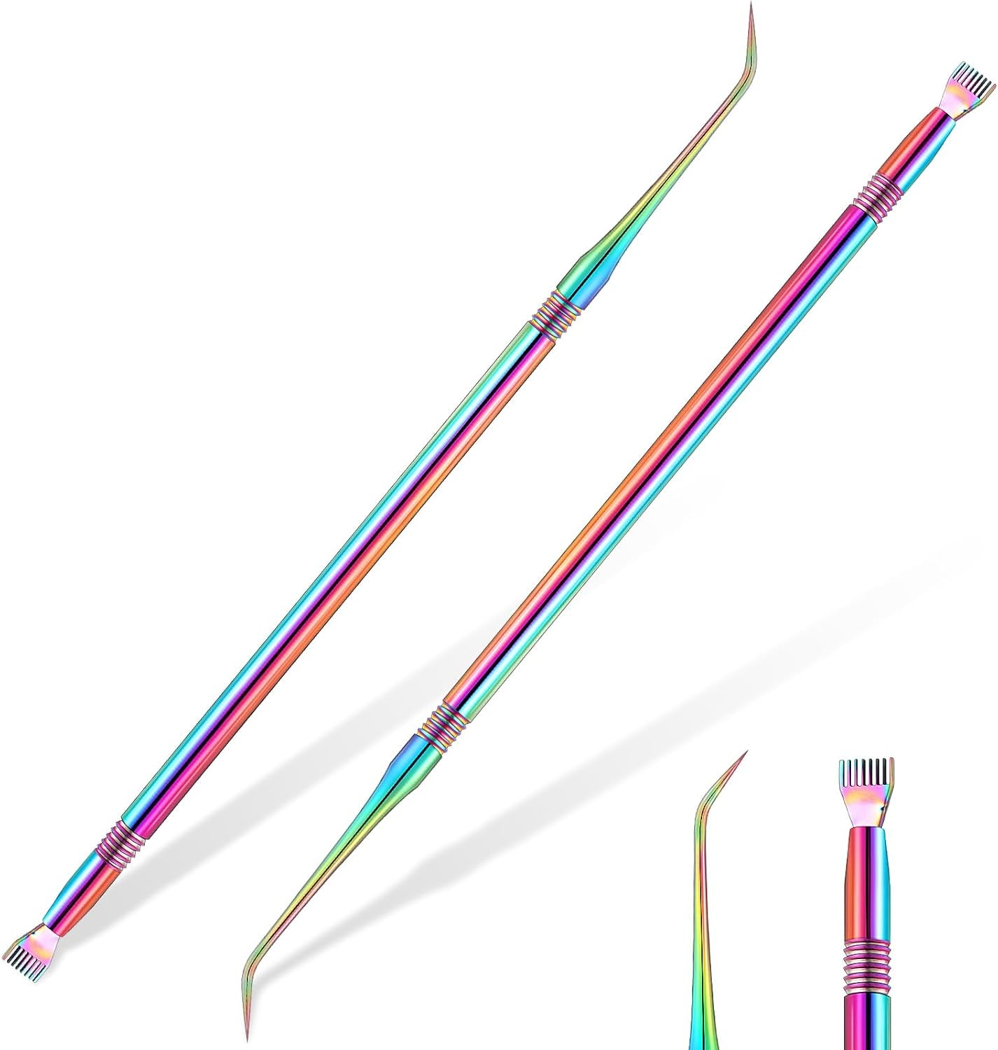 2 Pcs Lash Lift Tool, Lash Separator Tint Stainless Steel Metal Lift Rods Beauty Tool with Comb for Eyelash Eyebrow Perming Tinting Curling Extensions Supplies(Multi Color)