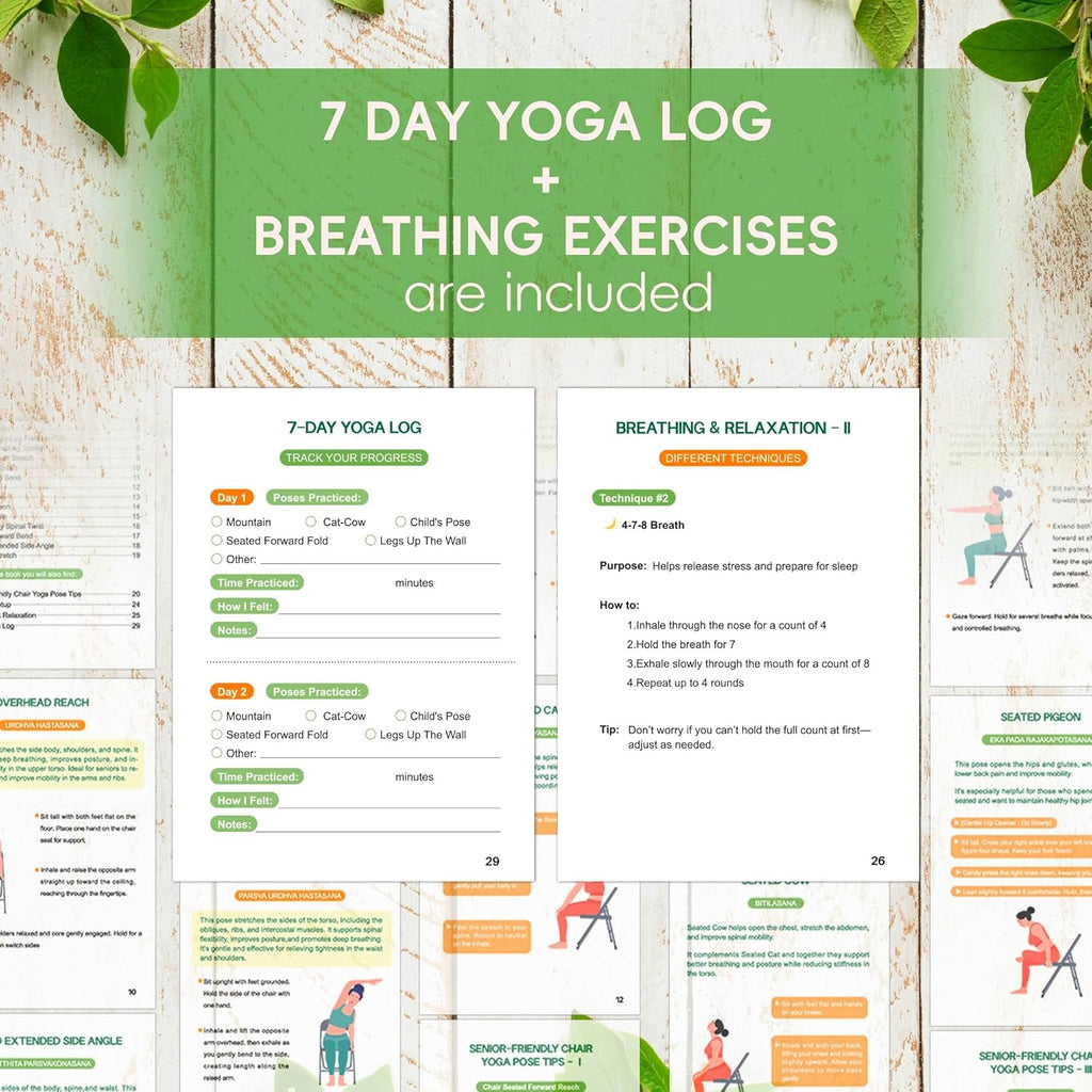 Chair Yoga for Seniors over 60 Book & Chart – 30-Day Challenge, Gentle Seated Yoga Guide, Chair Yoga for Weight Loss & Flexibility, Senior Chair Exercises for Women & Men, 8.5X11" Book on Chair Yoga