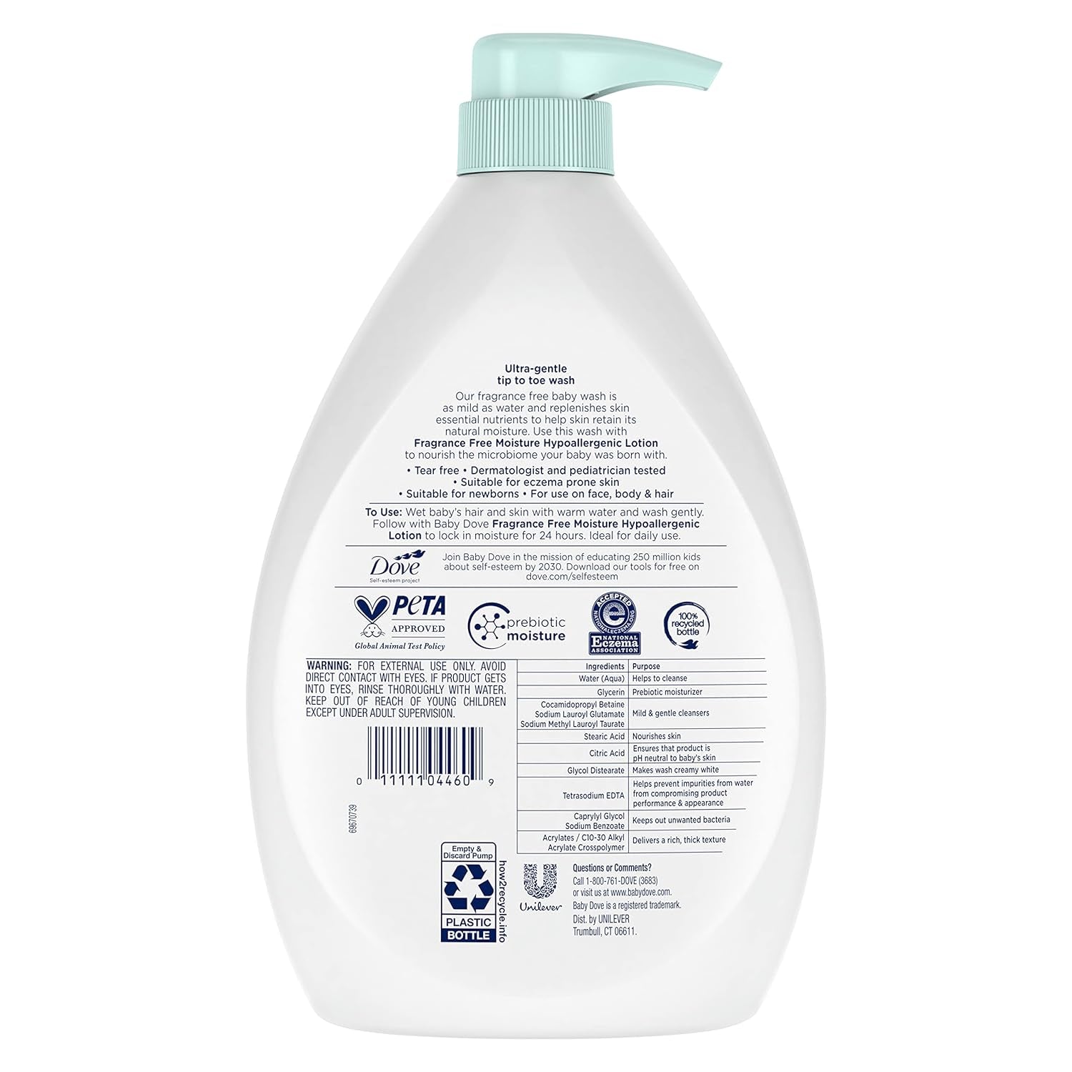 Sensitive Skin Care Baby Wash Fragrance Free Moisture for Baby Bath Time Fragrance Free and Hypoallergenic, Washes Away Bacteria 34 Oz (Pack of 1)
