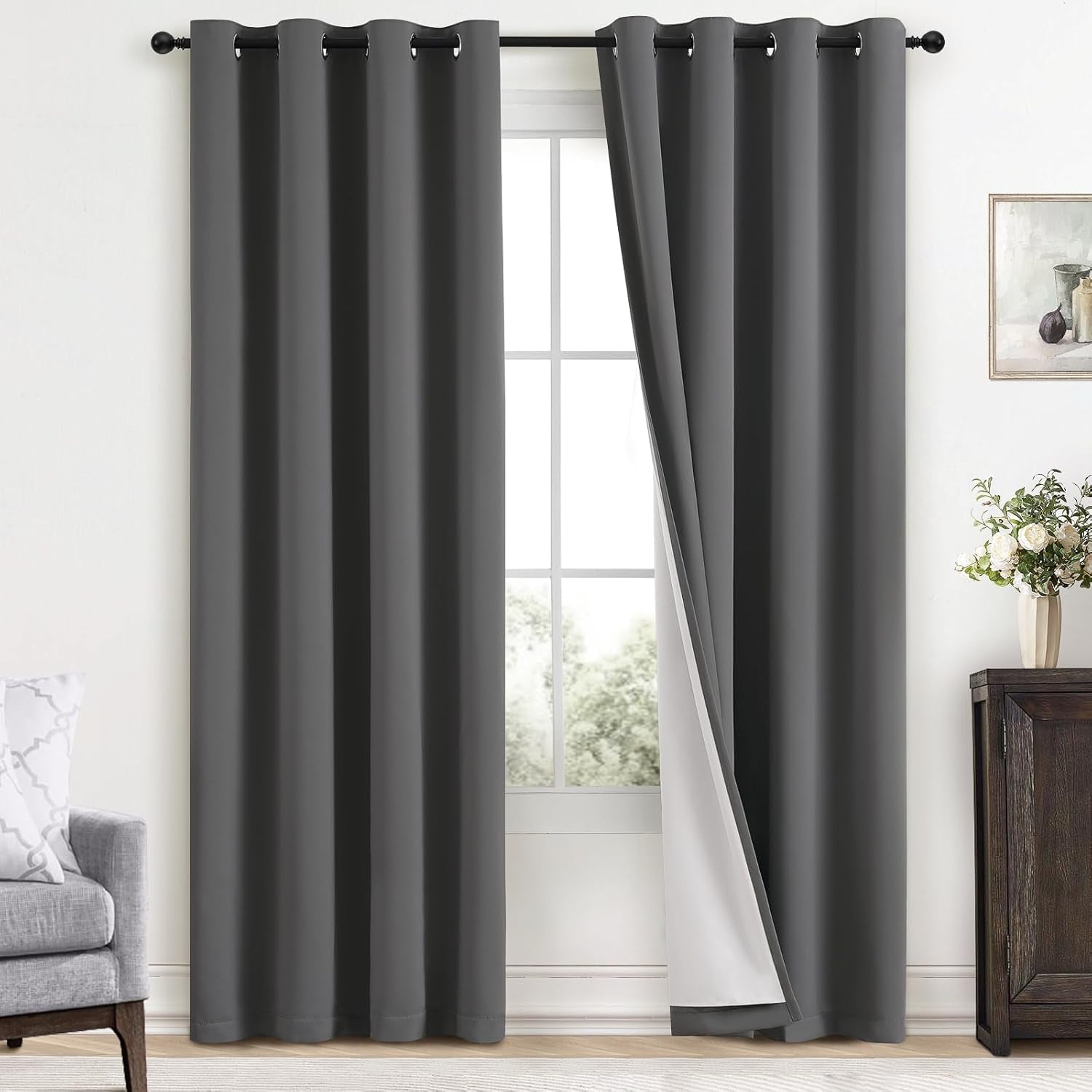 Room Darkening Gray Blackout Curtains 84 Inch Long Light Blocking Thermal Insulated Window Treatment Grommet Drapes for Bedroom Living Room, 52W X 84L, Grey Curtains, 2 Panels