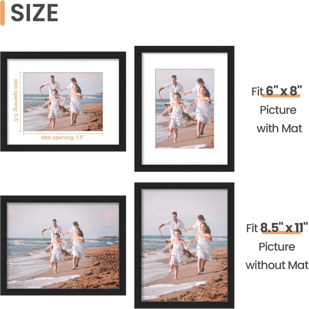 8.5x11 Black Picture Frame – Wall Hanging Display with Mat