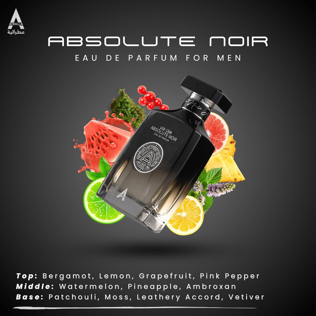 Absolute Noir Eau De Parfum for Men 100Ml 3.4Oz - Luxurious and Long Lasting Fragrances with Top Notes of Bergamot, Lemon, Grapefruit, Pink Pepper