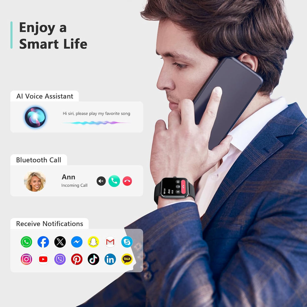 2026 Smart Watch (Answer/Make Calls), Fitness Watch for Men and Women with Heart Rate/Spo2/Sleep Monitor/2 Straps, 100+ Sports Modes, IP68 Waterproof Activity Tracker for Android/Iphone