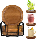 Acacia Wood Coasters Set of 4 with Holder – Natural Wooden Drink Coasters with Foam Feet, Anti-Slip & Heat-Resistant – Elegant Rustic Home Decor & Perfect Housewarming Gift