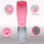 Dog Water Bottle, Leak Proof Portable Puppy Water Dispenser, Travel Puppy Water Bowl, Foldable Transparent Dog Water Bottle for Pets Outdoor Walking, Hiking, Travel, Food Grade Plastic - 19Oz Pink