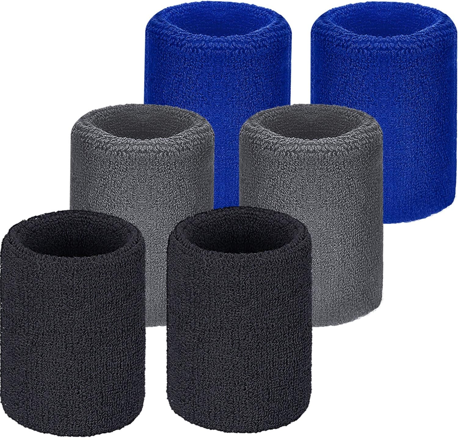 Wrist Sweatbands, Sports Sweatbands for Competition, Sweat Absorbent, for Basketball, Tennis, Football, Running and Work (Pack of 6)