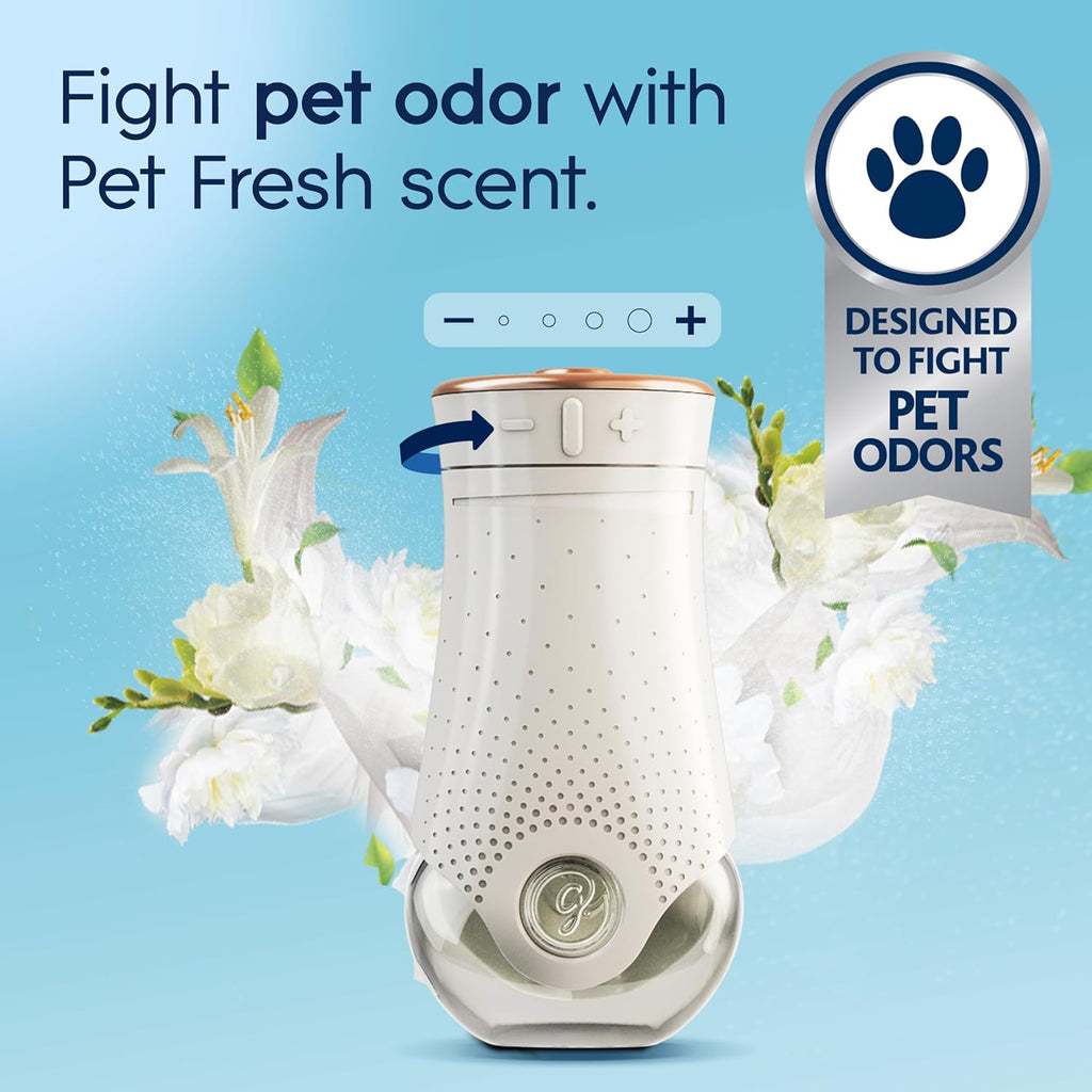 Plugins Refills Air Freshener Starter Kit, Pet Fresh Scent, Scented and Essential Oils for Home and Bathroom, 0.67 Fl Oz, 1 Warmer + 1 Refill