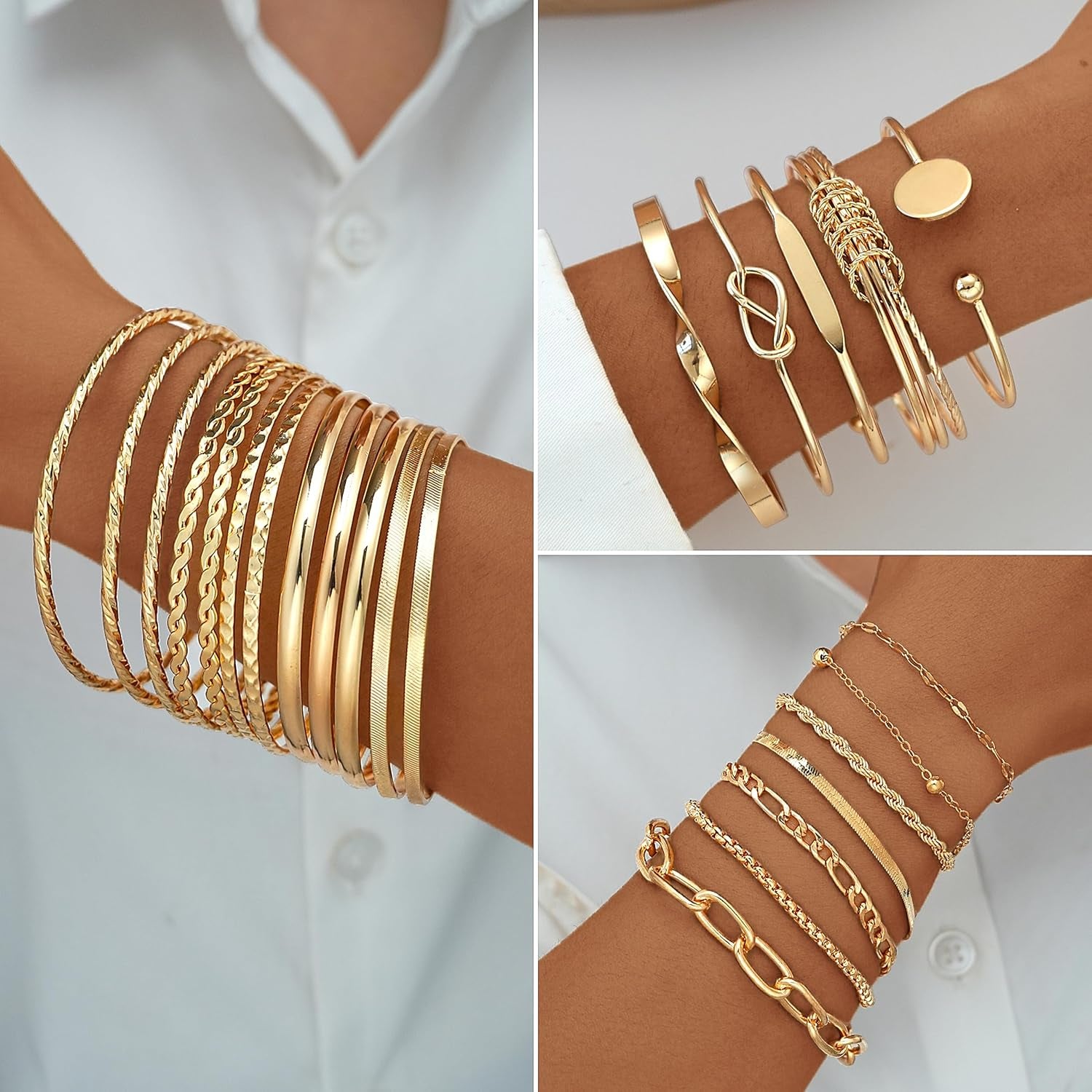 78 Pieces Gold Jewelry Set for Women, 9 Necklace, 24 Bracelet, 22 Earrings, 23 Knuckle Rings Gold Plated Jewerly Set for Women Gift