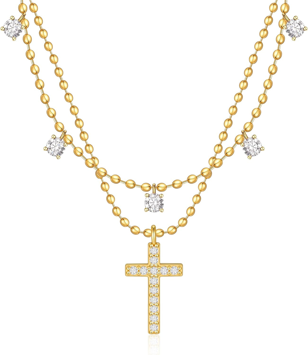 Cross Necklace for Women 14K Gold Silver Plated Dainty Small Cross Pendant Choker Simple Trendy Cute Cross Charm Chain Necklace Easter Basket Stuffers Baptism Religious Faith Jewelry Gift
