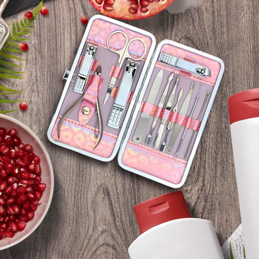 Nail Clippers Kit Manicure Pedicure Set with Holographic Case(Pink)