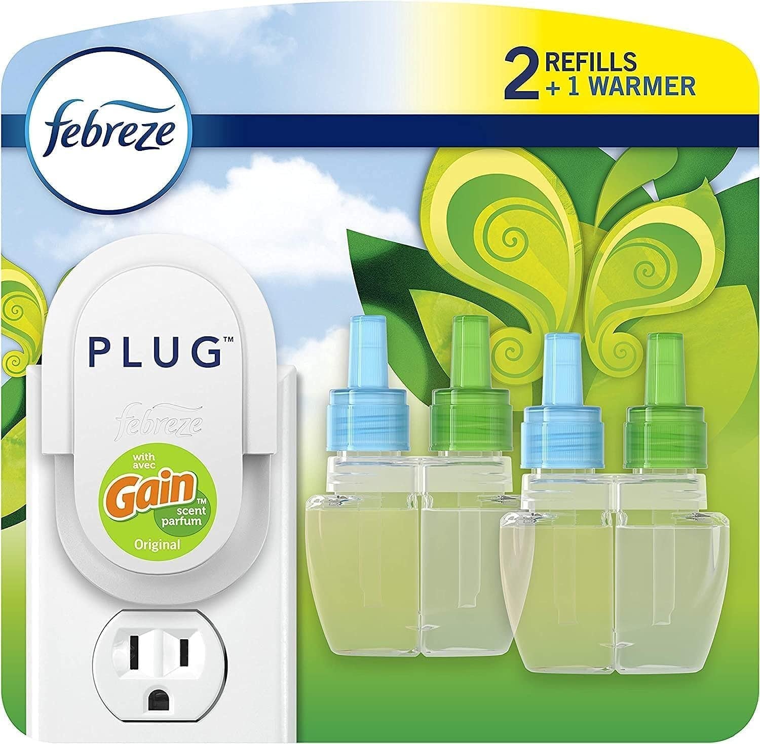 Plug-In Air Freshener, Odor-Fighting Scented Oil Refill, Air Fresheners for Home, Bathroom and Kitchen, Long Lasting, Gain Original Scent, 0.87Oz Refills, Blue and Green, 3 Count