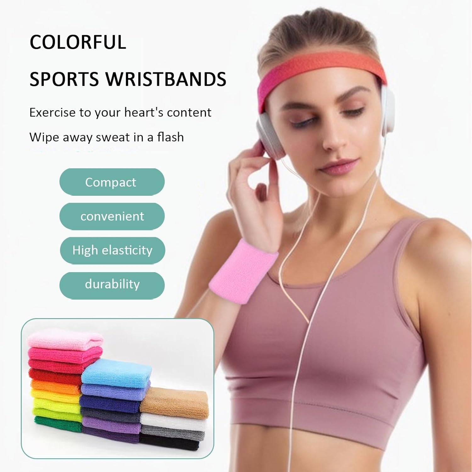 Wristbands Sweatbands for Men & Women, Breathable Tennis Wrist Bands Absorbent Sweat Band Multiuse Wristband for Basketball, Running, Gym, Working Out