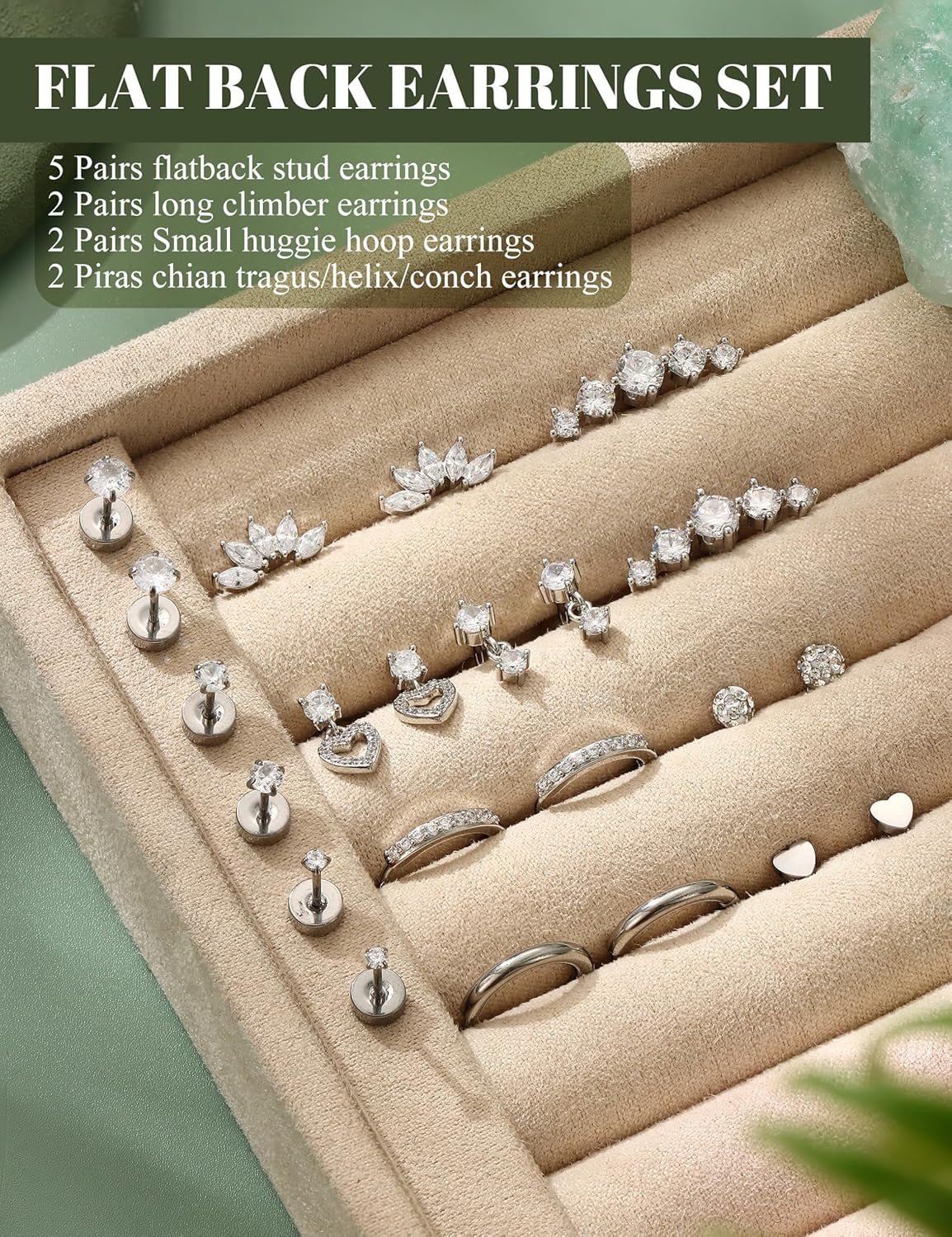 Hypoallergenic Flat Back Earrings for Women Cartilage Earrings Stacks-20G Surgical Stainless Steel Flatback Stud Hoop Earring Set Daith Conch Tragus Helix Piercing Jewelry