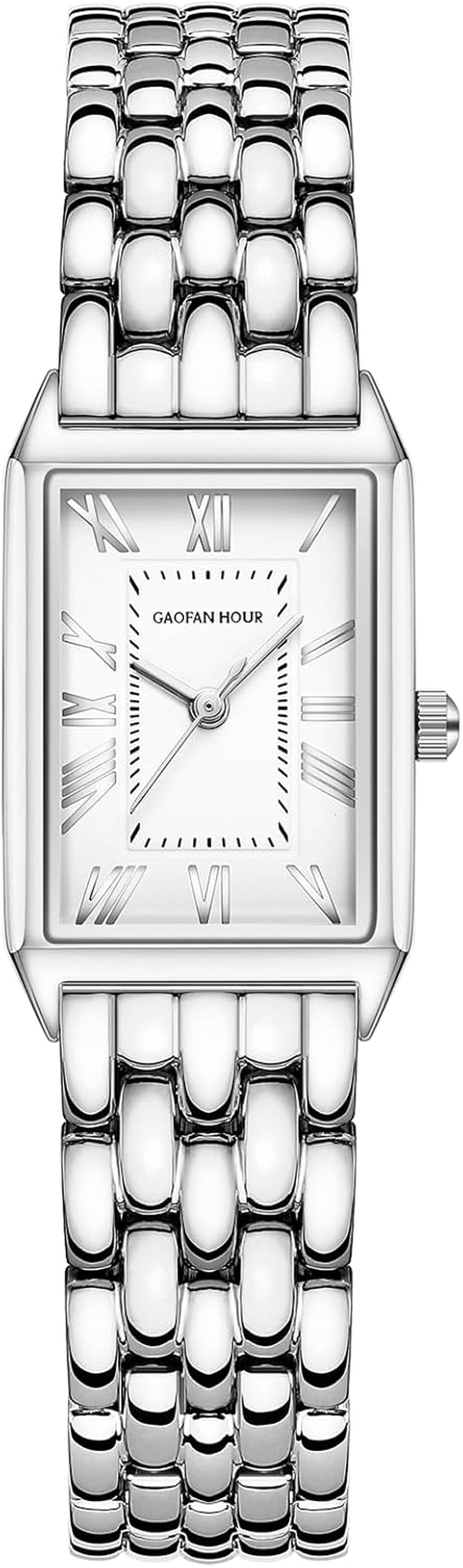 Gold Watches for Women with Vintage Rectangular Case,White Roman Dial,Stainless Steel Band,Adjustment Tool Included,Water Resistant
