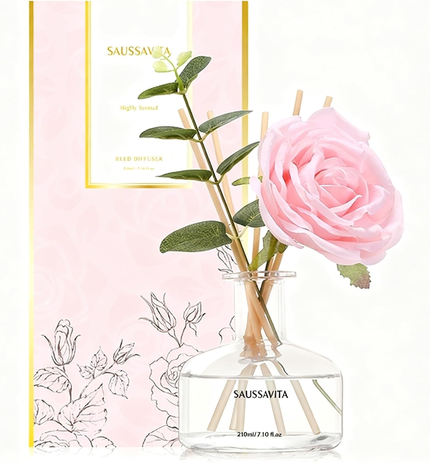 Reed Diffusers Set, 7.10 Oz Flower Scented Diffuser with 7 Sticks, Long Lasting Home Fragrance for 120 Days, Perfect for Bathroom, Shelf Decor, Air Fresheners