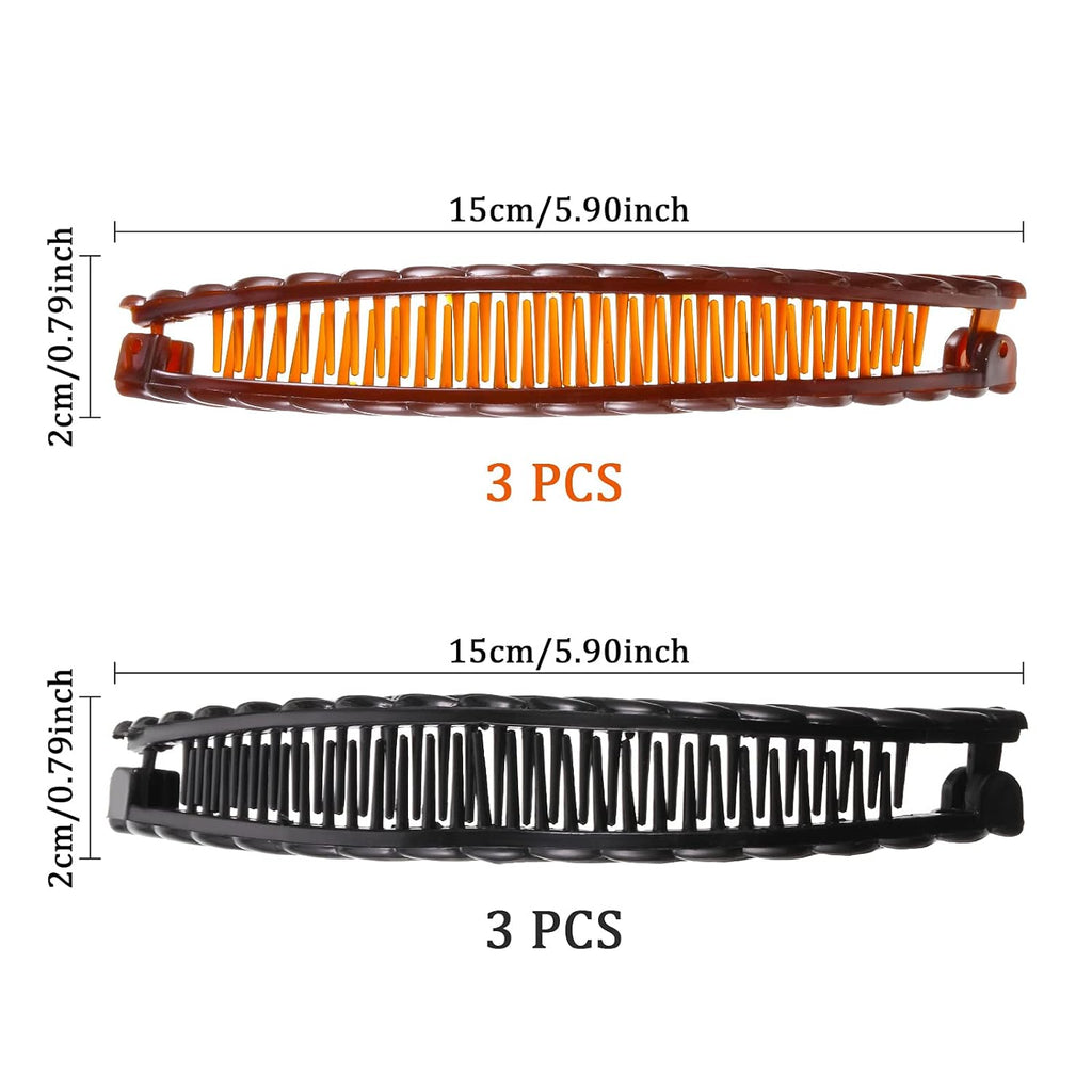 6 Pieces Banana Hair Clip Clincher Combs Clip Fishtail Fish Shape Hair Clip Ponytail Banana Clip Accessory for Women Hair(Black, Brown)