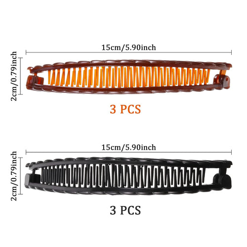 6 Pieces Banana Hair Clip Clincher Combs Clip Fishtail Fish Shape Hair Clip Ponytail Banana Clip Accessory for Women Hair(Black, Brown)