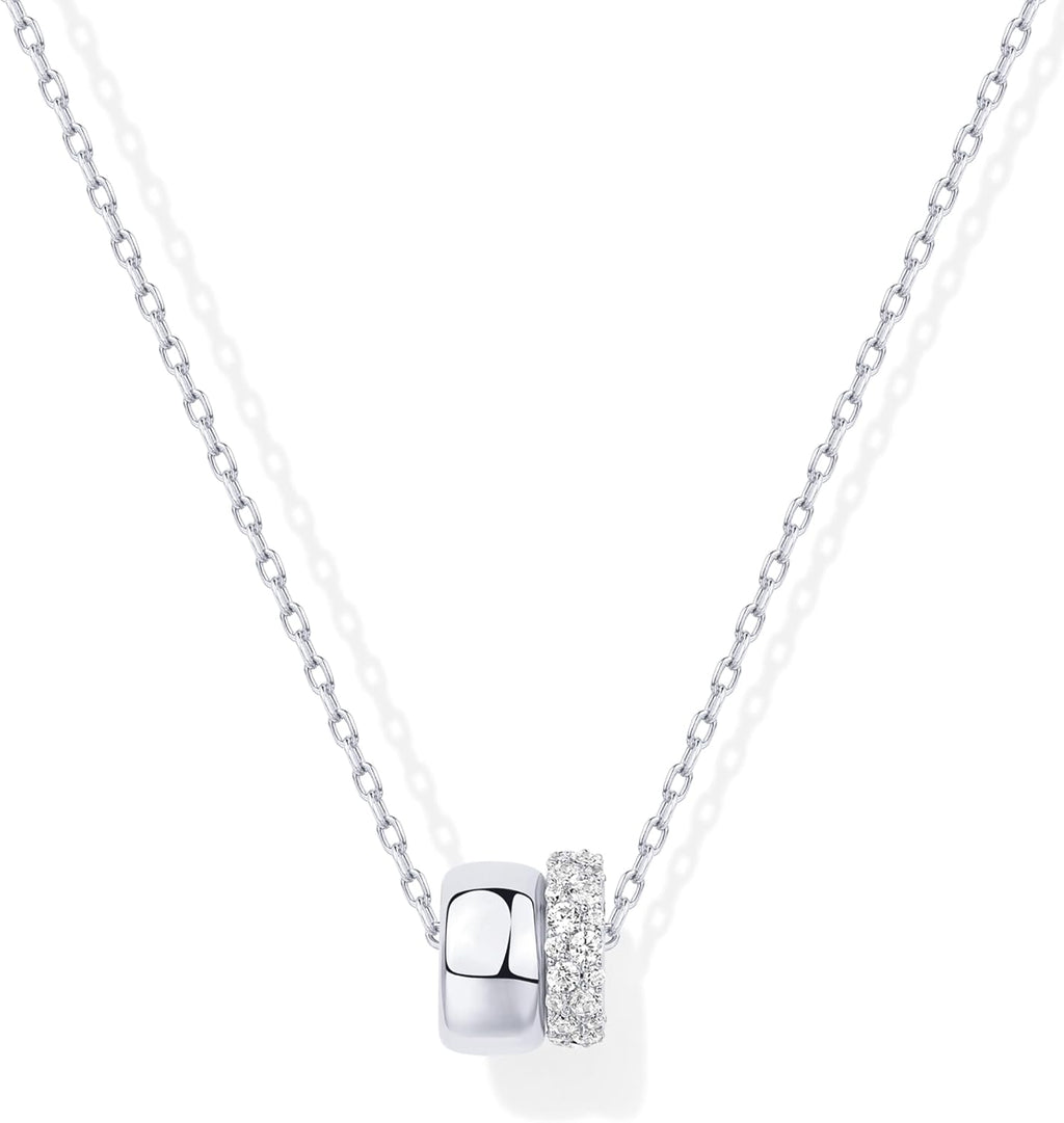 14K Gold Plated Pendant Necklace for Women | Two Distinct Rondelle Pendants with Cubic Zirconia | Sliding Chain Pendant | Trendy Fashion Jewelry