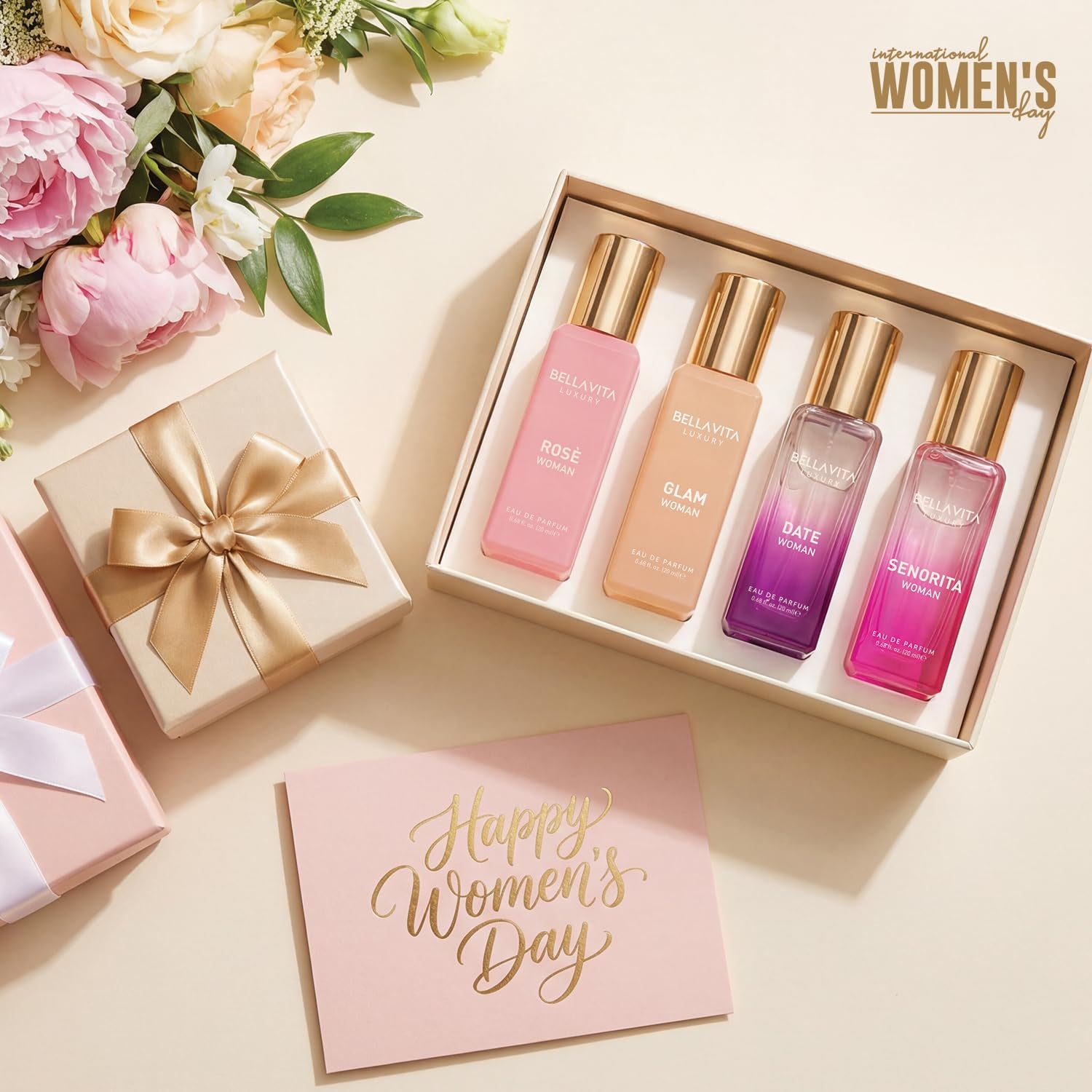 Bellavita Luxury Women'S Perfume Gift Set with Rose, Senorita, Date, and Glam | 80Ml | Perfume for Women | Pink Pepper, Yuzu, Floral Peach, and African Orange Notes | Long Lasting Women'S Fragrance