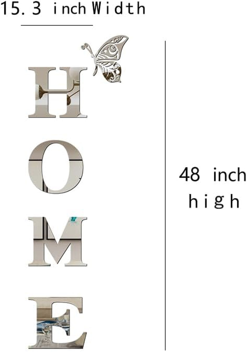 Home Wall Decor Letter Signs Acrylic Mirror Wall Stickers Decorations for Living Room Bedroom Home Decor Wall Decals (Silver, 47.2 X 15.3IN)