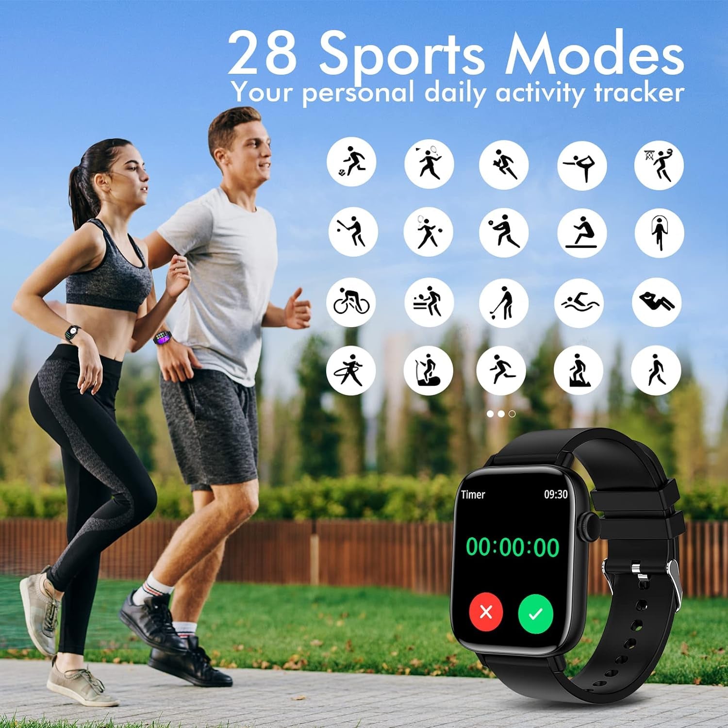 Smart Watch for Android Iphone, 1.9" Fitness Tracker with (Answer/Make Calls) IP 67 Waterproof Sport Digital Watches, Blood Pressure Heart Rate Monitor Step Counter Sleep Tracker