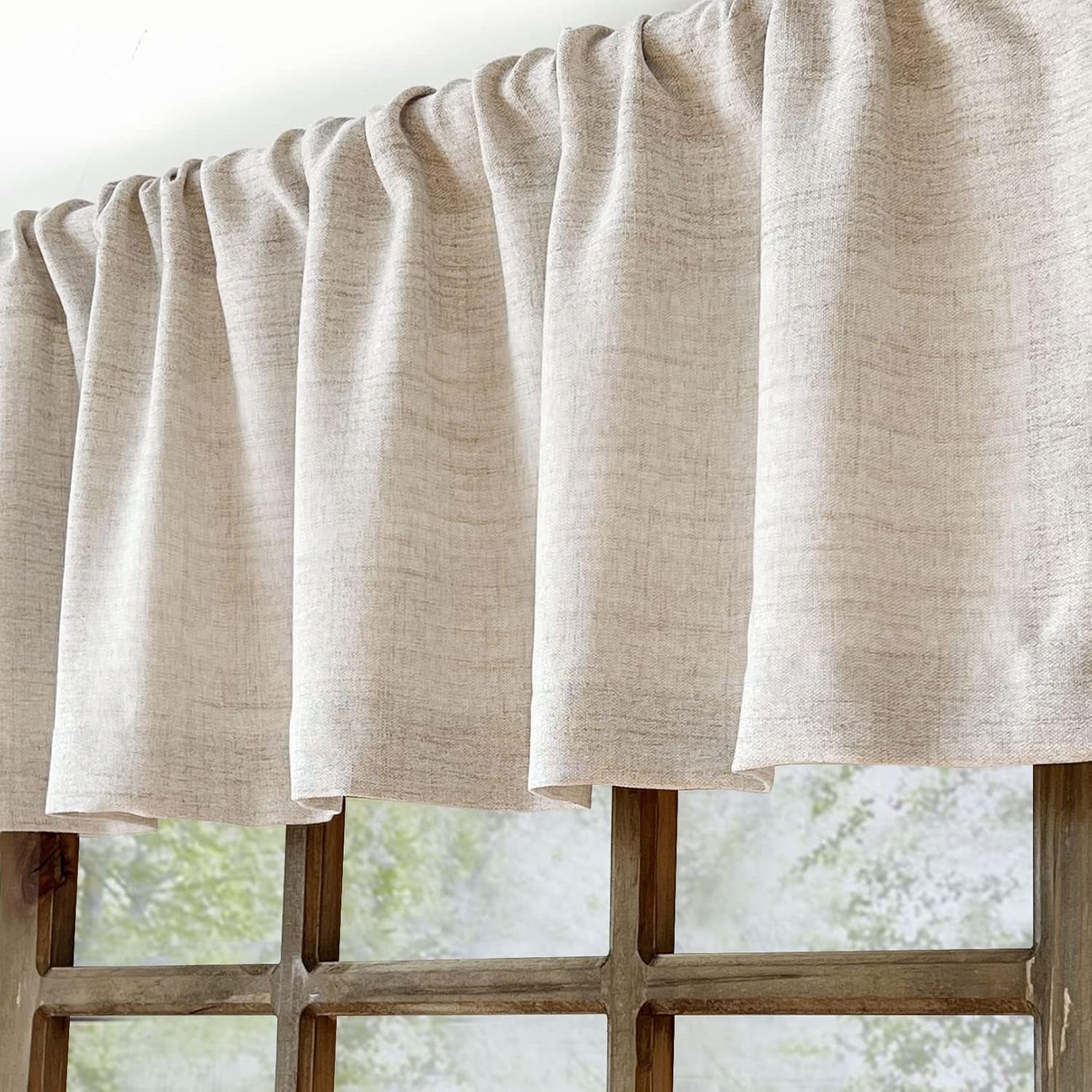 2 Pack Faux Linen Valance for Windows Kitchen Living Room Valances Rod Pocket Farmhouse Country Rustic Bathroom Small Window Treatment (54X15 Inch, Natural)