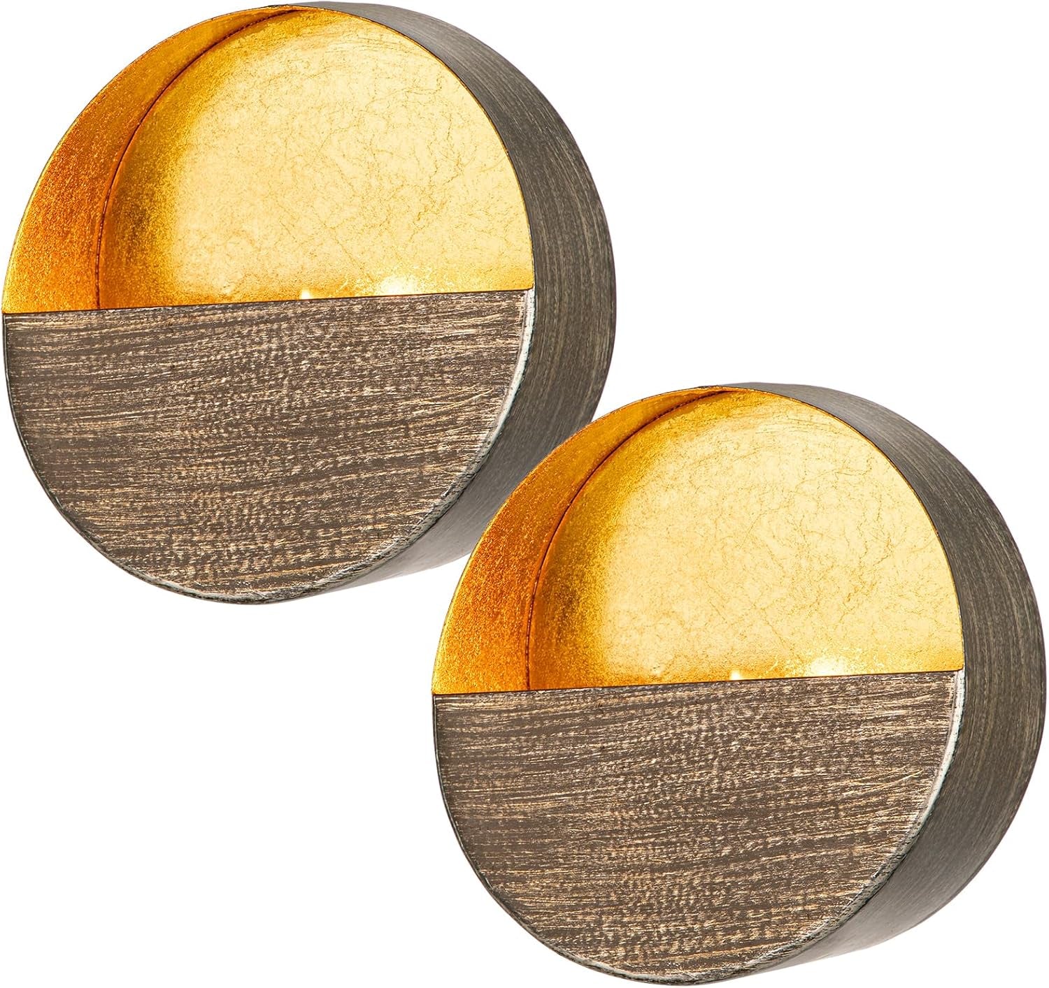 Luxury Metal Wall Candle Sconces – Small Handcrafted Wall-Mounted Tealight Candle Holders with Gold Leaf Interior – Modern & Rustic Home Décor for Living Room, Hallway – 6.5" Black Two Pieces