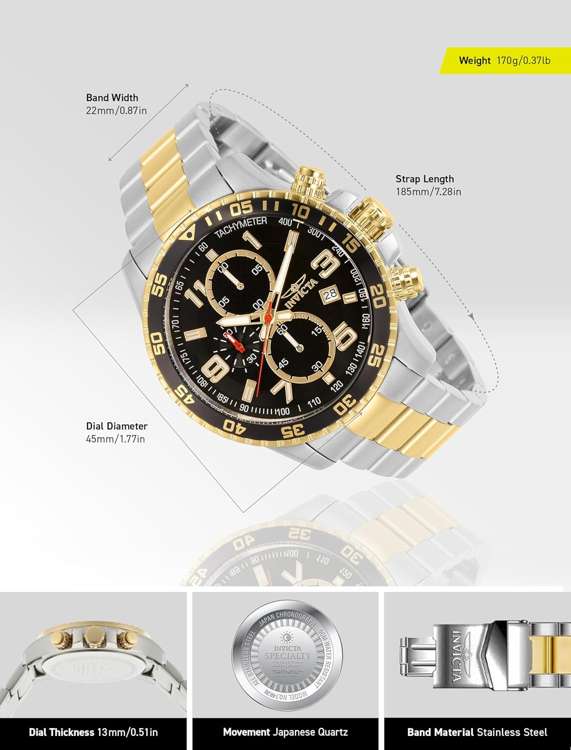 Men'S Specialty Chronograph Textured Dial Stainless Steel Watch