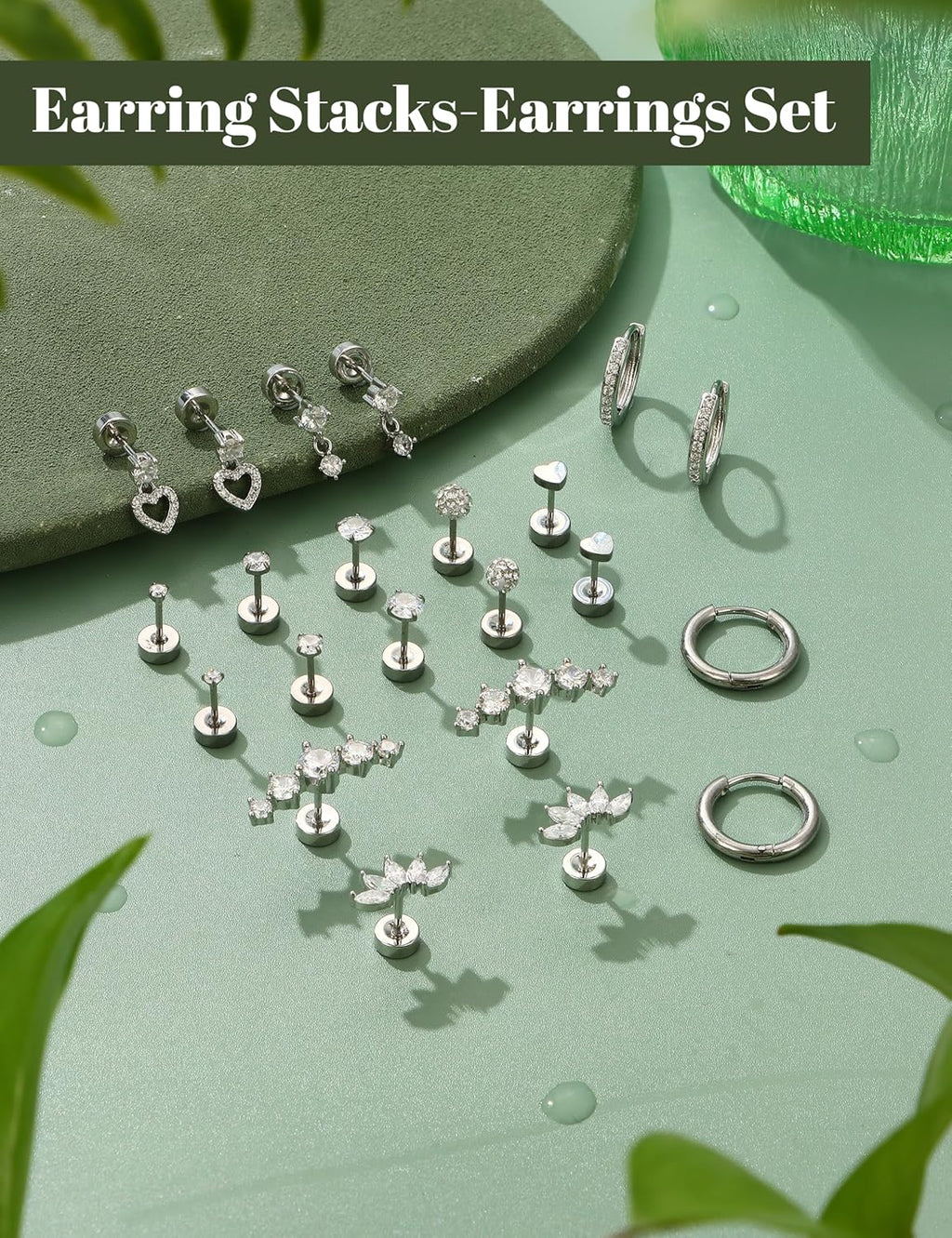 Hypoallergenic Flat Back Earrings for Women Cartilage Earrings Stacks-20G Surgical Stainless Steel Flatback Stud Hoop Earring Set Daith Conch Tragus Helix Piercing Jewelry