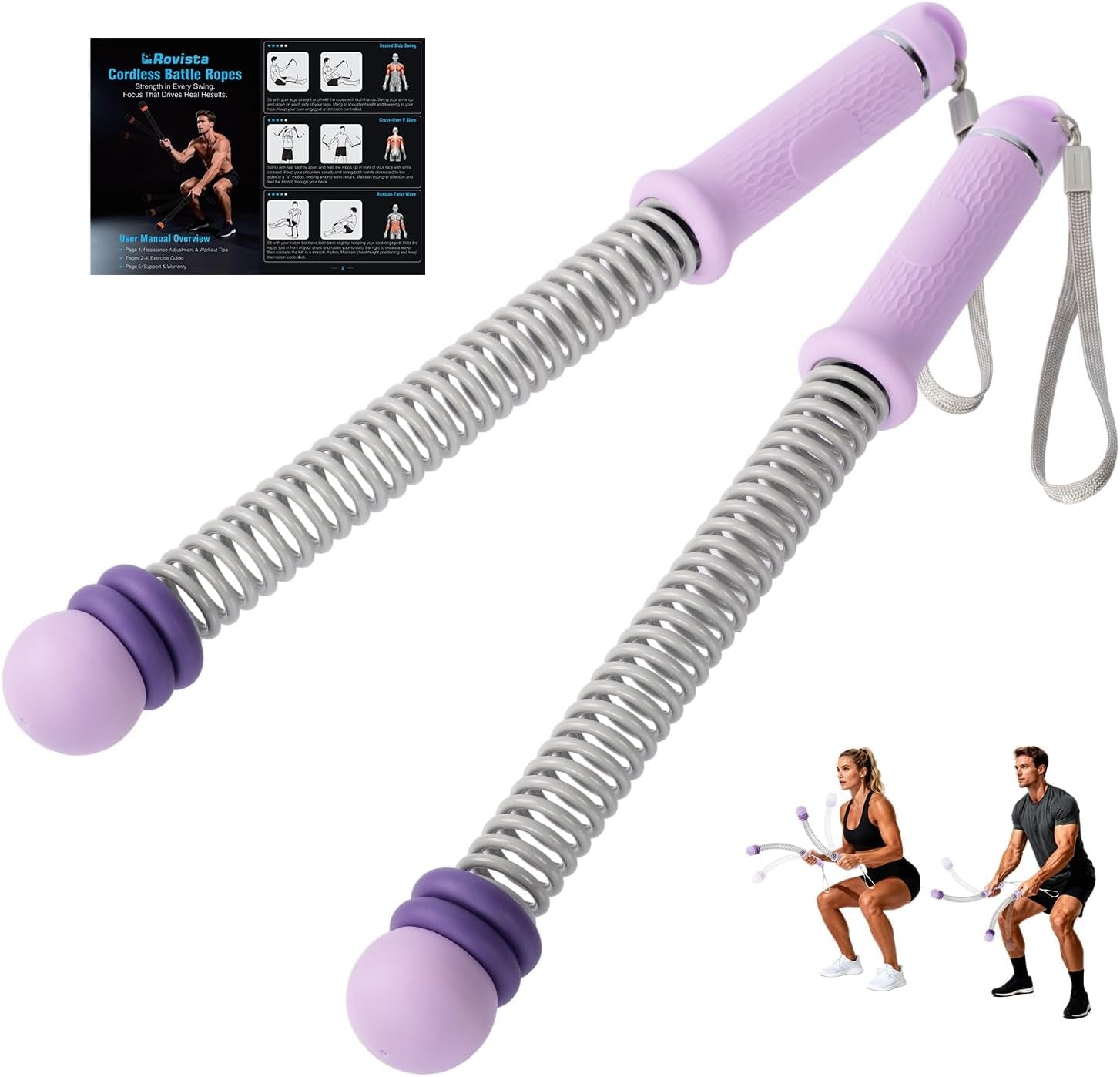2 PCS Weighted Cordless Battle Ropes - Adjustable Resistance and Portable Ropeless Battle Ropes with Non Slip Handle - Low-Noise Exercise Rope for Instant Effective Workouts Anytime (Black)