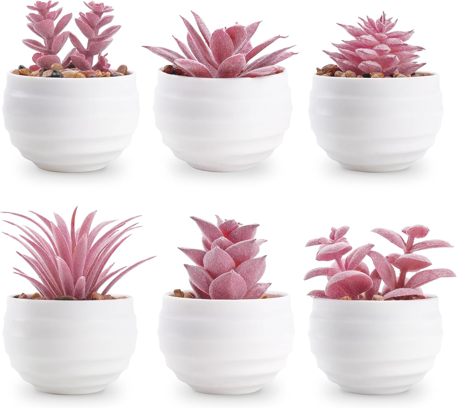 Set of 6 Succulents Plants Artificial in Pots Small Fake Plants for Bedroom Aesthetic Living Room Shelf Bathroom Decor Office Desk Accessories