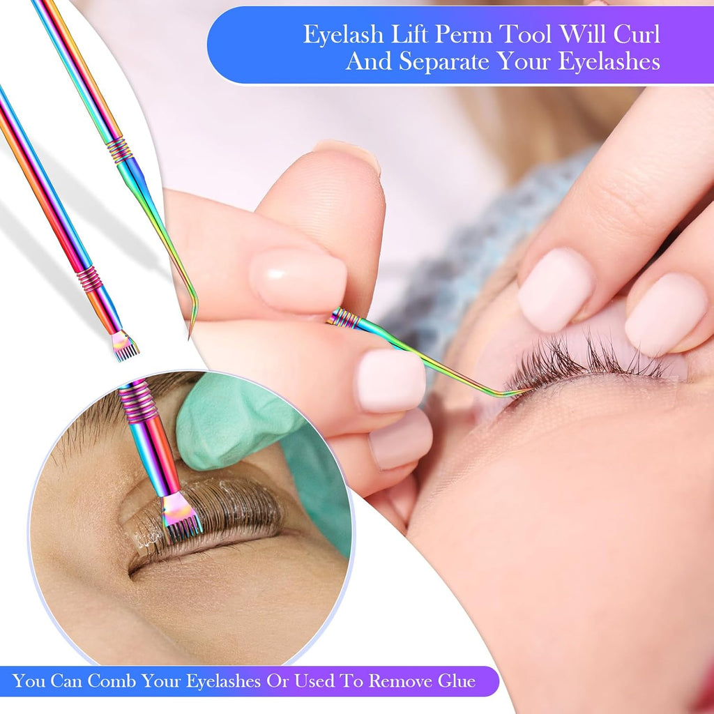 2 Pcs Lash Lift Tool, Lash Separator Tint Stainless Steel Metal Lift Rods Beauty Tool with Comb for Eyelash Eyebrow Perming Tinting Curling Extensions Supplies(Multi Color)