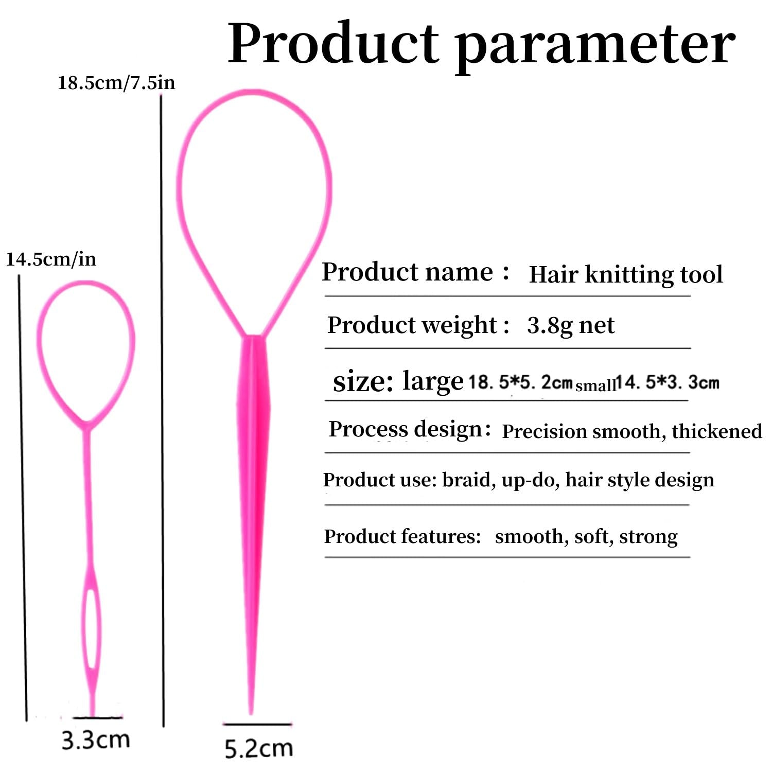 6Pcs Topsy Tail and Hair Loop Styling Tool Set - Ponytail Makers, French Braid Loops in Large and Small, Hair Pull through Tools (Pink, Blue, Purple) for Women and Girls