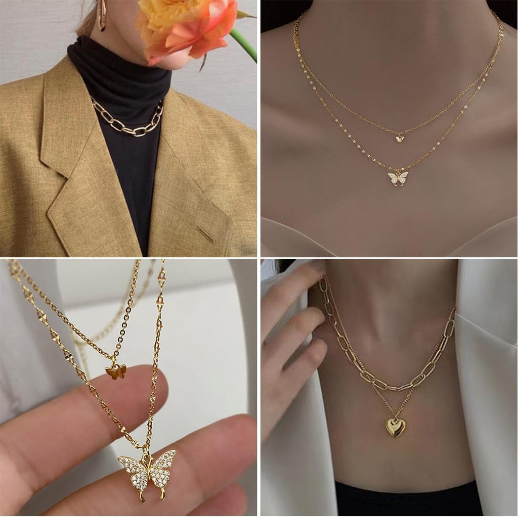 47Pcs Gold Jewelry Set with 3 PCS Necklace, 11 PCS Bracelet,20Pcs Hoop Stud Earrings,7Pcs Rings Set for Women for Birthday Gifts